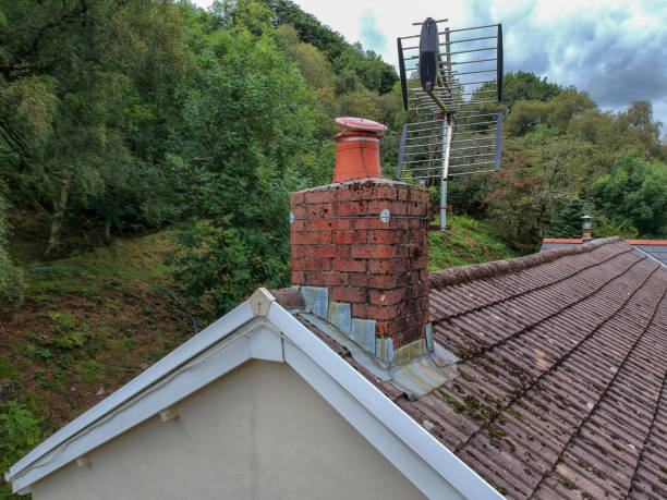 Aerial inspection of chimney after storm